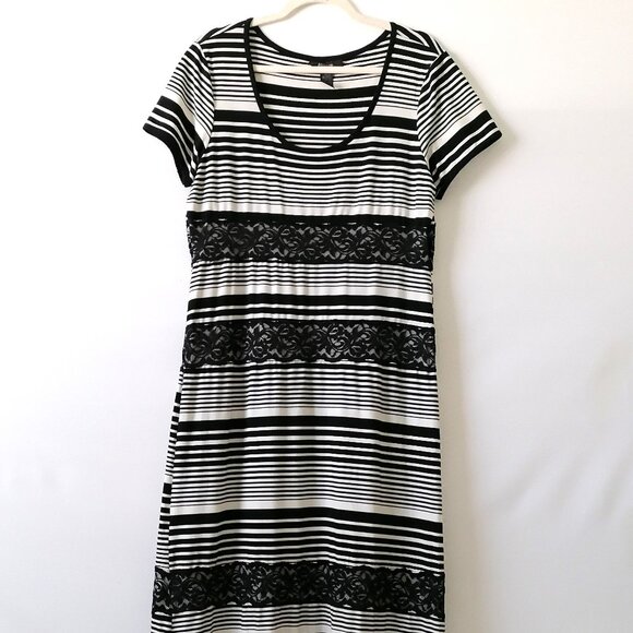Style & Co. Dresses & Skirts - Style & Co. Womens Black & White Lace Detailing Striped Maxi Dress Size XL